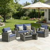 4-Piece Wicker Outdoor Patio Conversation Set with Cushions