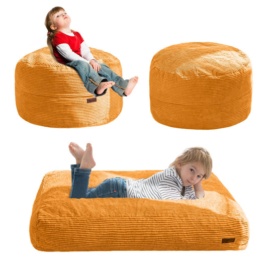 MAXYOYO Corduroy Bean Bag Chair Bed for Kids, Convertible Bean Bag Folds from Chair to Floor Mattress, Orange