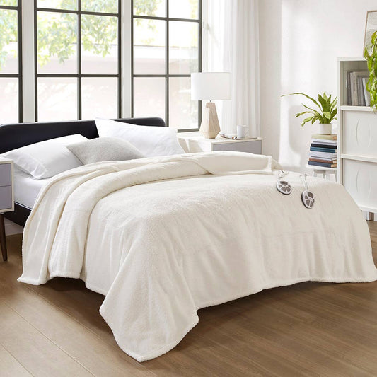 Buttery Soft Feel Faux Feathersoft Heated Blanket, Ivory