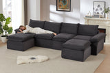 DERVAL 141" 4-Seater Sofa with 2 Ottomans