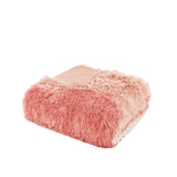 Tonal Wave Striped Shaggy Faux Fur Duvet Cover Set, Blush