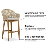 PURPLE LEAF Outdoor Bar Stools Rattan Bar Stools Counter Stools with Back and Cushions for Patio, Garden, Kitchen