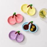 Cute Cherry Ceramic Double Dip Sauce Dish Bowl