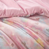 Gold Metallic Printed Plush Comforter Set, Pink