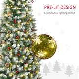 HOMCOM 6ft Pre-Lit Snow-Dipped Artificial Christmas Tree with Realistic Branches, 300 LED Lights, Pine Cones, Red Berries and 618 Tips