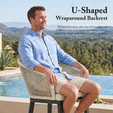 PURPLE LEAF Outdoor Bar Stools Patio Modern Aluminum Rattan High Back & Arms Bar Chairs with Removable Cushions and Pillows for Outdoor or Indoor