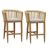 PURPLE LEAF Bar Stools Set of 2 Rattan Bar Stools with Cushions Aluminum Bar Chairs for Outdoor or Indoor Kitchen Bar Stools
