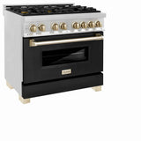 ZLINE 36" Autograph Dual Fuel Range, Black, Gold, RAZ-BLM-36-G
