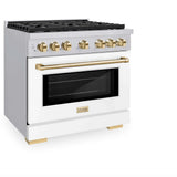 ZLINE 36"Paramount Dual Fuel Range White Matte Gold SDRZ-WM-36-G