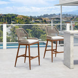 PURPLE LEAF Patio Sunbrella Bar Stools Set of 2 Rattan Bar Aluminum Bar Stool Outdoor Barstools with Back and Cushion for Garden Kitchen Island
