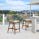PURPLE LEAF Patio Sunbrella Bar Stools Set of 2 Rattan Bar Aluminum Bar Stool Outdoor Barstools with Back and Cushion for Garden Kitchen Island