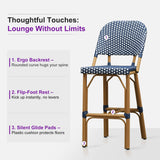 PURPLE LEAF Outdoor Bar Height Stools Set of 2 French Country Patio Rattan Bar Stool Chairs Outdoor Armless Barstools for Porch Garden Indoor Kitchen