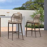 PURPLE LEAF Patio Sunbrella Bar Stools Set of 2 Rattan Bar Aluminum Bar Stool Outdoor Barstools with Back and Cushion for Garden Kitchen Island