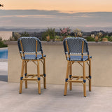 PURPLE LEAF Outdoor Bar Height Stools Set of 2 French Country Patio Rattan Bar Stool Chairs Outdoor Armless Barstools for Porch Garden Indoor Kitchen