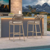 PURPLE LEAF Patio Sunbrella Bar Stools Set of 2 Rattan Bar Aluminum Bar Stool Outdoor Barstools with Back and Cushion for Garden Kitchen Island