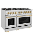 ZLINE 48" Select Dual Fuel Range Gas Cooktop Electric Convection Oven DuraSnow® Stainless Steel Gold HDRSZ-48-G
