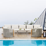 PURPLE LEAF Hailar U-Shaped Patio Conversation Set with Genuine Teak Cushions and Pillows Olefin Rope Backres Outdoor Couch Sets for Porch Garden