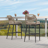PURPLE LEAF Patio Sunbrella Bar Stools Set of 2 Rattan Bar Aluminum Bar Stool Outdoor Barstools with Back and Cushion for Garden Kitchen Island