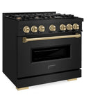 ZLINE 36" Dual Fuel Range, Gas Cooktop, Electric Convection Oven Black Stainless Steel, Champagne Bronze CDRBZ-36-CB