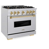 ZLINE 36" Dual Fuel Range, Gas Cooktop, Electric Convection Oven DuraSnow® Stainless Steel, Gold CDRSZ-36-G