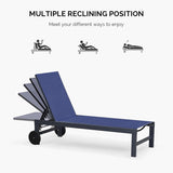 PURPLE LEAF Outdoor Chaise Lounge with Wheels Patio Lounge Chair Recliner