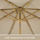 PATIO TREE Patio Umbrella Manual Tilt With Natural Wood Grain Frame (Sunbrella® Heather Beige)