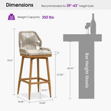 PURPLE LEAF Outdoor Swivel Bar Stools Set of 2 Patio 360° Rotating All-Weather Wicker Stools with Back and Cushion for Outside Backyard Kitchen Bistro Garden Bar