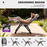 PURPLE LEAF Outdoor Reclining Chair Patio Zero Gravity Chaise Lounge Folding Chair with Removable Cushion Adjustable Headrest for Lawn Camping Beach Pool