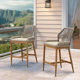 PURPLE LEAF Patio Sunbrella Bar Stools Set of 2 Rattan Bar Aluminum Bar Stool Outdoor Barstools with Back and Cushion for Garden Kitchen Island