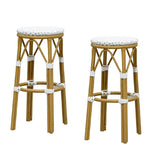 PURPLE LEAF Patio Round Bar Stools Set of 2 Outdoor Backless Barstools Woven Rattan Bar Chair for Indoor Kitchen Island Bistros Cafe Restaurant