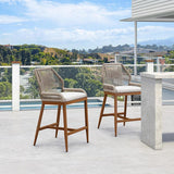 PURPLE LEAF Patio Sunbrella Bar Stools Set of 2 Rattan Bar Aluminum Bar Stool Outdoor Barstools with Back and Cushion for Garden Kitchen Island