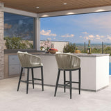 PURPLE LEAF Outdoor Bar Stools Patio Modern Aluminum Rattan High Back & Arms Bar Chairs with Removable Cushions and Pillows for Outdoor or Indoor