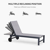 PURPLE LEAF Outdoor Chaise Lounge with Wheels Patio Lounge Chair Recliner