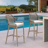 PURPLE LEAF Patio Sunbrella Bar Stools Set of 2 Rattan Bar Aluminum Bar Stool Outdoor Barstools with Back and Cushion for Garden Kitchen Island