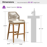 PURPLE LEAF Patio Bar Stools Counter Stools Outdoor Rattan Chairs with Back Modern Aluminum Woven Barstools for Garden Patio Kitchen Indoor