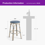 PURPLE LEAF Patio French Round Counter Stool Set of 2 Rattan Backless Stackable Barstools Aluminum Frame Footrest with Woven Wicker for Outdoor Kitchen Yard