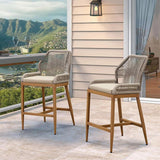 PURPLE LEAF Patio Sunbrella Bar Stools Set of 2 Rattan Bar Aluminum Bar Stool Outdoor Barstools with Back and Cushion for Garden Kitchen Island
