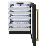 ZLINE 24" Touchstone Dual Zone 44 Bottle Wine Cooler Black Matte Glass Door Polished Gold Handle RWDOZ-BLM-24-G