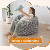MAXYOYO Kids Bean Bag Bed - Bean Bag Chair to Bed with Jacquard Shaggy Plush Removable Cover, Plaid Grey