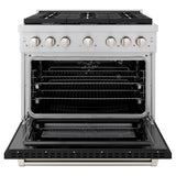 ZLINE 36" Gas Range, Convection Gas Oven, Stainless Steel,Matte Black SGR-BLM-36