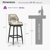 PURPLE LEAF Outdoor Swivel Bar Stools Set of 2 Patio 360° Rotating All-Weather Wicker Stools with Back and Cushion for Outside Backyard Kitchen Bistro Garden Bar