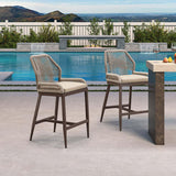 PURPLE LEAF Patio Sunbrella Bar Stools Set of 2 Rattan Bar Aluminum Bar Stool Outdoor Barstools with Back and Cushion for Garden Kitchen Island