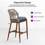 PURPLE LEAF Patio Sunbrella Bar Stools Set of 2 Rattan Bar Aluminum Bar Stool Outdoor Barstools with Back and Cushion for Garden Kitchen Island