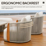 PURPLE LEAF Hailar L-Shaped Patio Conversation Set with Genuine Teak Cushions and Pillows Olefin Rope Backres Outdoor Couch Sets for Backyard Porch