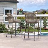 PURPLE LEAF Patio Sunbrella Bar Stools Set of 2 Rattan Bar Aluminum Bar Stool Outdoor Barstools with Back and Cushion for Garden Kitchen Island