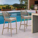 PURPLE LEAF Patio Sunbrella Bar Stools Set of 2 Rattan Bar Aluminum Bar Stool Outdoor Barstools with Back and Cushion for Garden Kitchen Island