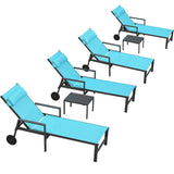 PURPLE LEAF Outdoor Lounge Chair Patio Chaise Pool Lounger Aluminum Frame with Side Table and Wheels for Outside Sunbathing Tanning Recliner Including Pillows