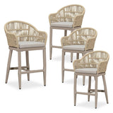 PURPLE LEAF Outdoor Bar Stools Rattan Bar Stools Counter Stools with Back and Cushions for Patio, Garden, Kitchen