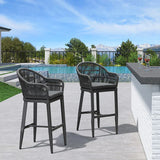 PURPLE LEAF Outdoor Bar Stools Rattan Bar Stools Counter Stools with Back and Cushions for Patio, Garden, Kitchen