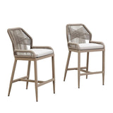 PURPLE LEAF Patio Sunbrella Bar Stools Set of 2 Rattan Bar Aluminum Bar Stool Outdoor Barstools with Back and Cushion for Garden Kitchen Island